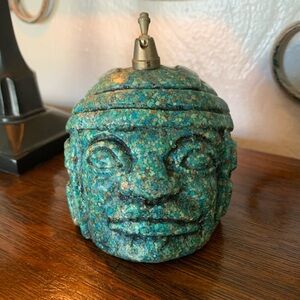 Vintage Olmec head paperweight/pen holder